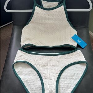 Cupshe White Bikini Set with green trim